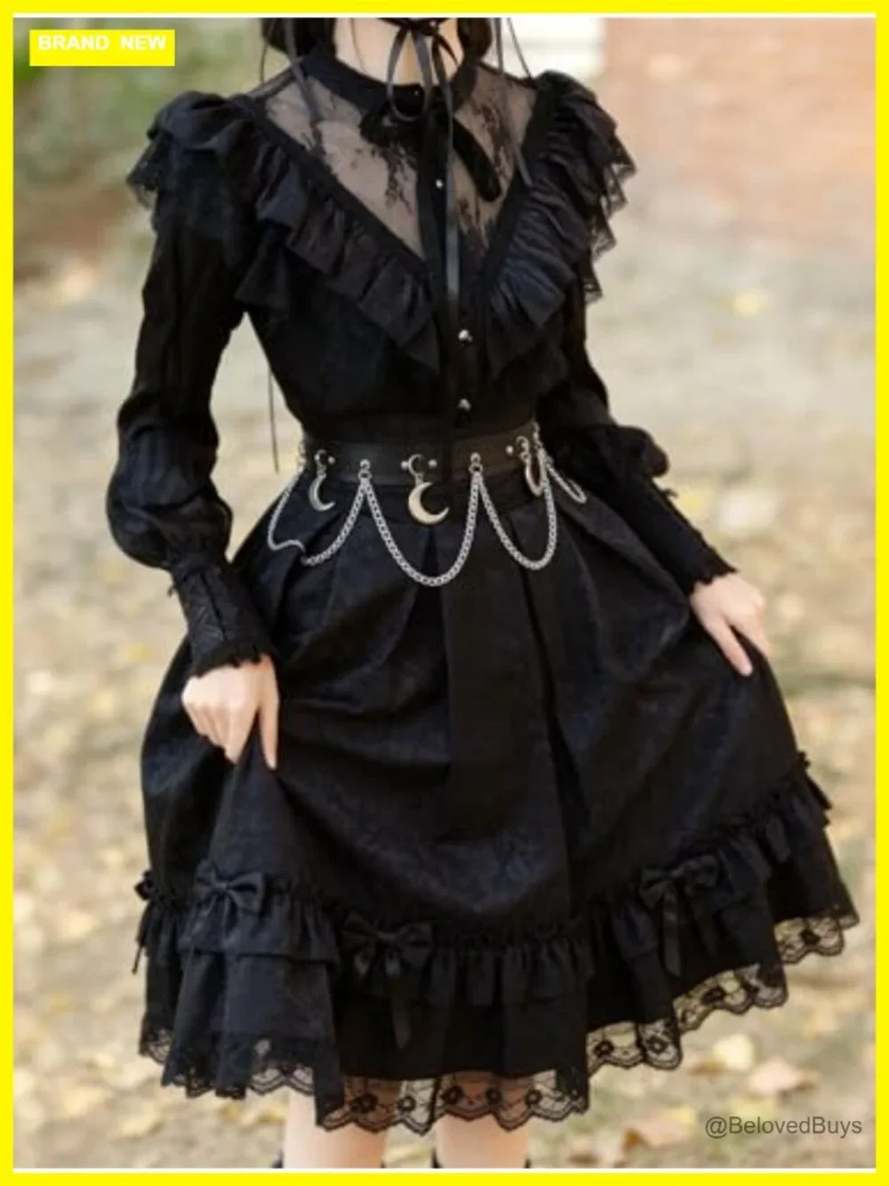 Women's Faux Leather Chain Waist Belt with Moon Charms, Adjustable Gothic Punk